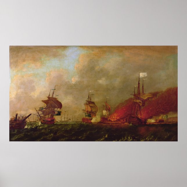 Poster Lord Howe et la comte d'Estaing au large de Rhode (Devant)