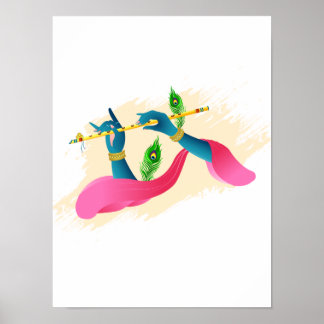 Poster Lord Krishna Hand spielt Bansuri