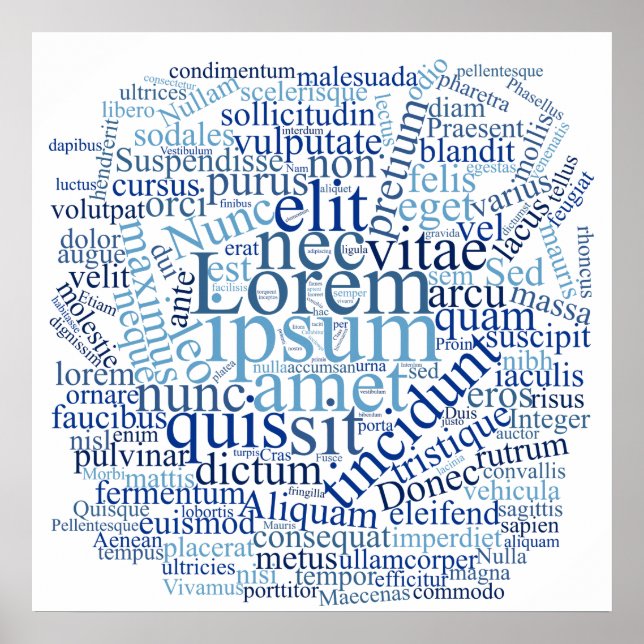 Poster Lorem Ipsum Nuage de mots - Version bleue (Devant)