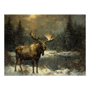 Poster L'orignal dans un paysage hivernal