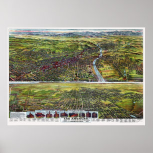 Poster Los Angeles, CA Carte panoramique - 1894