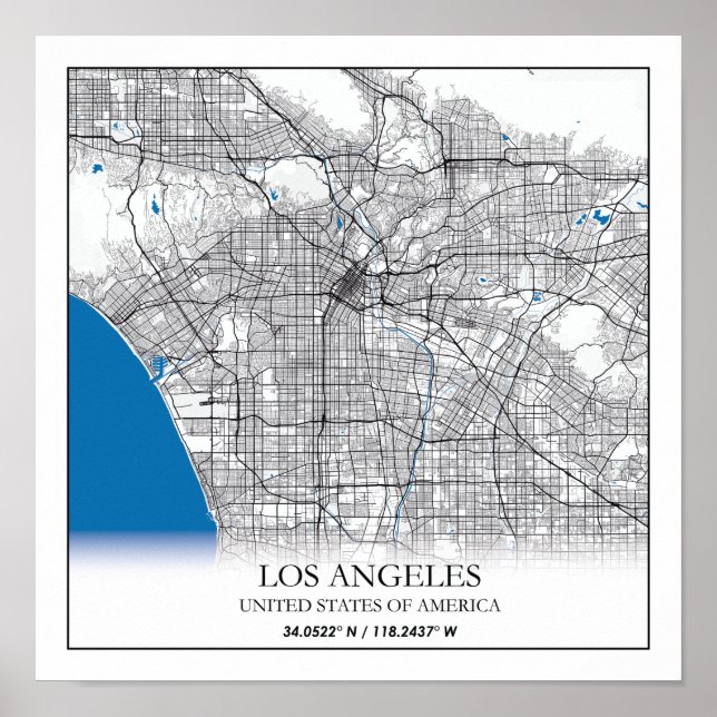 Poster Los Angeles California USA Travel City Carte (Devant)