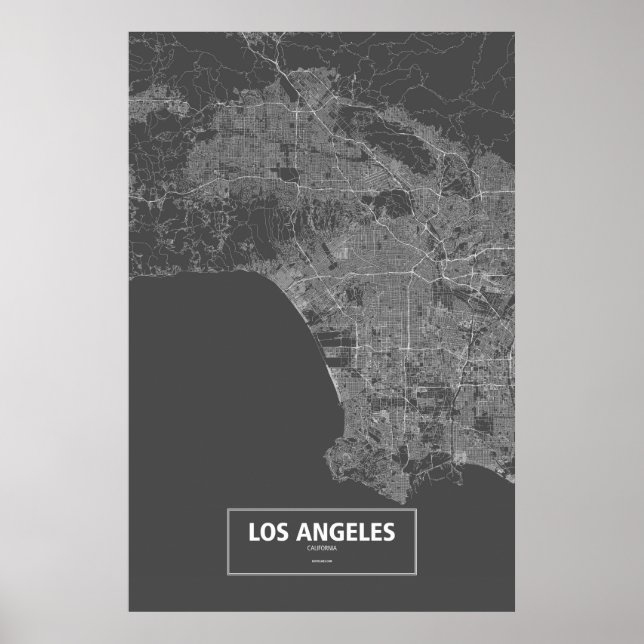 Poster Los Angeles, Californie (blanc sur noir) (Devant)