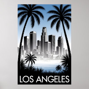Poster Los Angeles Californie Gravure sur bois noir et bl