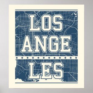 Poster Los Angeles, Californie   Plan de ville bleu