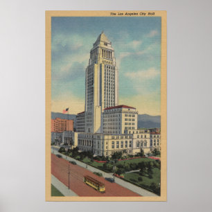 Poster Los Angeles, CAView de ville hôtel et funiculaire