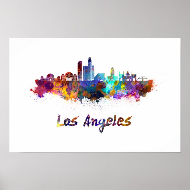 Poster Los Angeles skyline in watercolor (Devant)