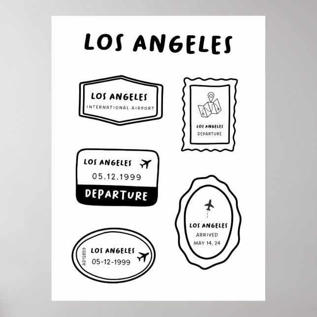 Poster Los Angeles - Travel Stamp Collection | Minimalist (Devant)