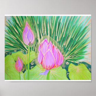 Poster Lotus aquarelle avec accents or