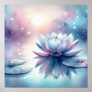 Poster Lotus Céleste Fleurir Nénuphar Spirituel Cosmique