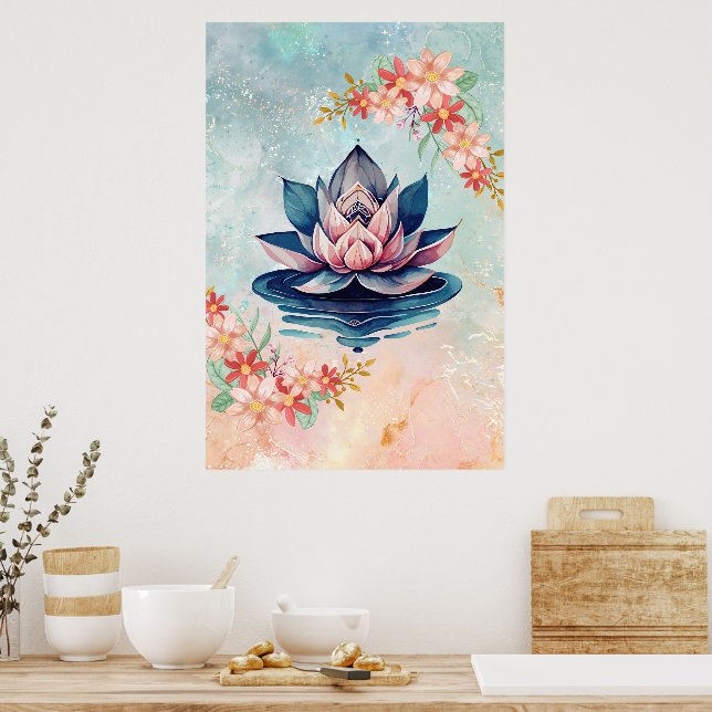 Poster Lotus de pureté rose vert décoratif (Cuisine)