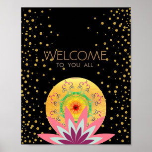 Poster Lotus rose Fleur Noir Yoga Soins de santé