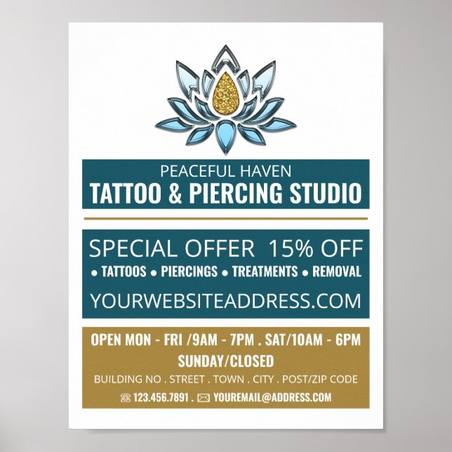 Poster Lotus Tattoo, Tattoo & Body Piercing Studio Advert (Devant)