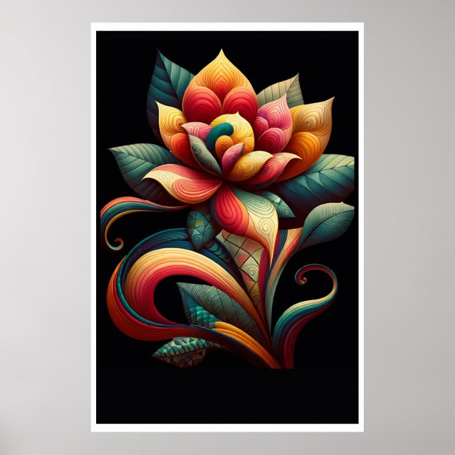 Poster Lotus Vibrant : Un Design Floral Whimsical (Devant)