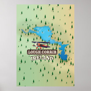 Poster Lough Corrib Irlande Carte Vintage.