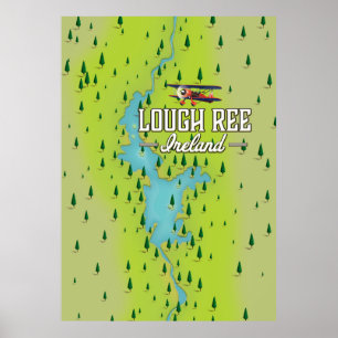 Poster Lough Ree Irlande Carte Vintage.