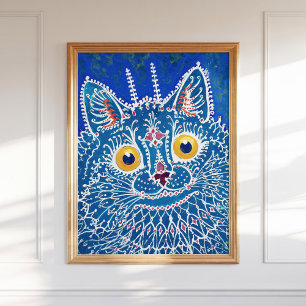 Poster Louis Wain Psychedelic Blue Chat Peinture Vintage