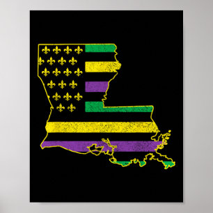 Poster Louisiana American Flag State Map Pride Nola Mardi