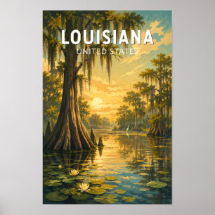 Poster Louisiane Illustration Voyage Art Rétro