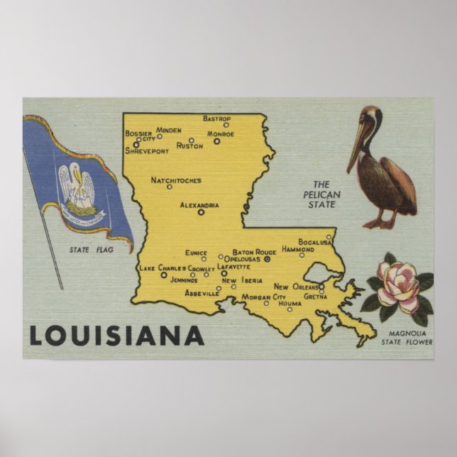 Poster LouisianeCarte détaillée de l'ÉtatLouisiane (Devant)