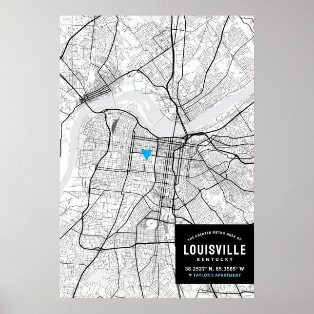 Poster Louisville City Map + Marquez Votre Emplacement (Devant)
