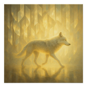Poster Loup Blanc Lumineux dans le Royaume de la Lumière
