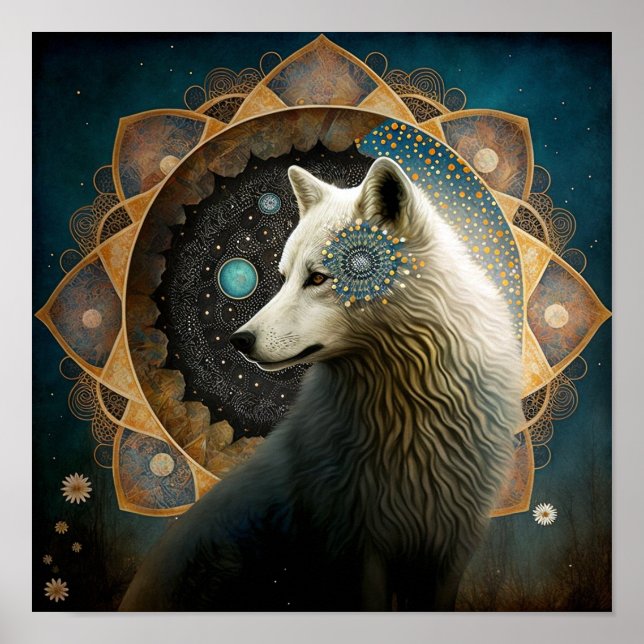 Poster Loup blanc Mandala (Devant)