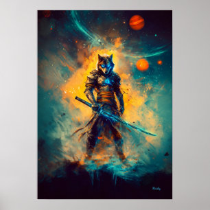 Poster Loup Céleste Ronin – Gardien de la Lame Cosmique
