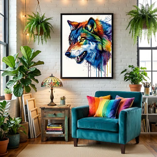 Poster Loup Coloré