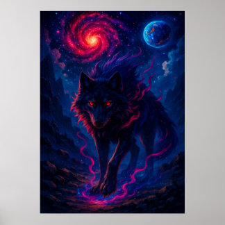 Poster Loup cosmique avec Imaginaire énergétique Galaxy