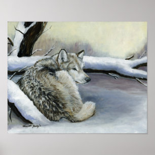 Poster Loup dans la copie d'art de neige
