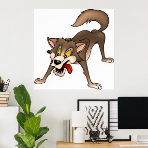 Poster Loup de dessin animé avec une expression de folie