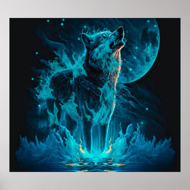 Poster Loup de feu bleu (Devant)