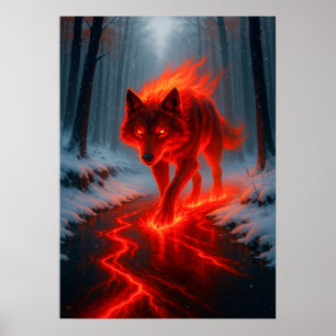 Poster Loup de feu dans l'Imaginaire de neige Esprit anim