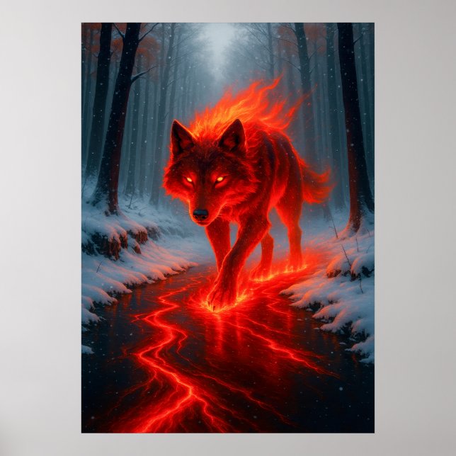 Poster Loup de feu dans l'Imaginaire de neige Esprit anim (Devant)