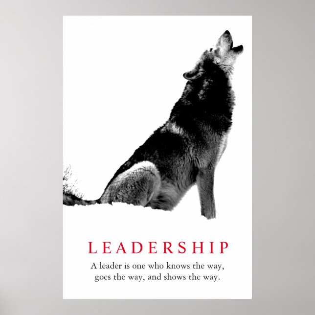 Poster Loup de leadership inspiré noir blanc (Devant)