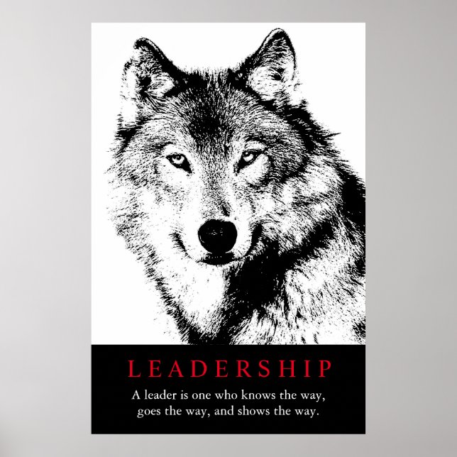 Poster Loup de leadership inspiré noir blanc (Devant)