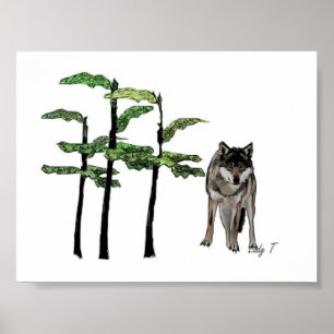 Poster loup de région boisée