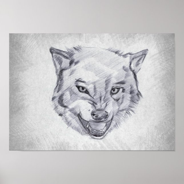 Poster Loup - Dessin Graphique (Devant)
