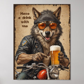 Poster Loup et bière
