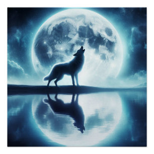Poster Loup et lune