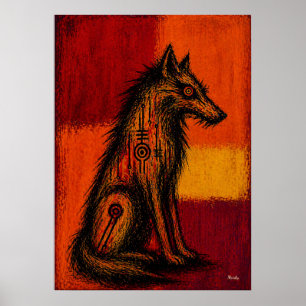 Poster Loup expressionniste dans des champs de couleur Af