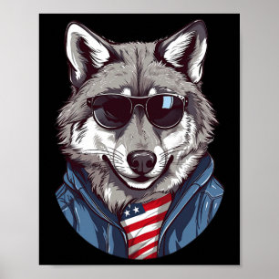 Poster Loup gris avec drapeau américain patriotique Indép
