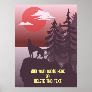 Poster Loup Gris hurlant Soleil Rouge pour Amoureux des a