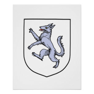 Poster Loup gris rampant sur un héraut du Bouclier blanc