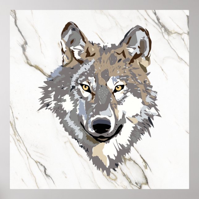 Poster Loup Gris Sur Marbre (Devant)