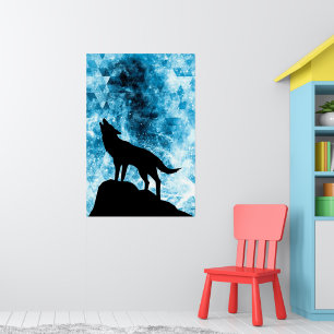 Poster Loup hurlant Fumée bleue enneigée d'hiver Abstrait