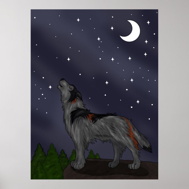 Poster Loup hurlant (gris) (Devant)