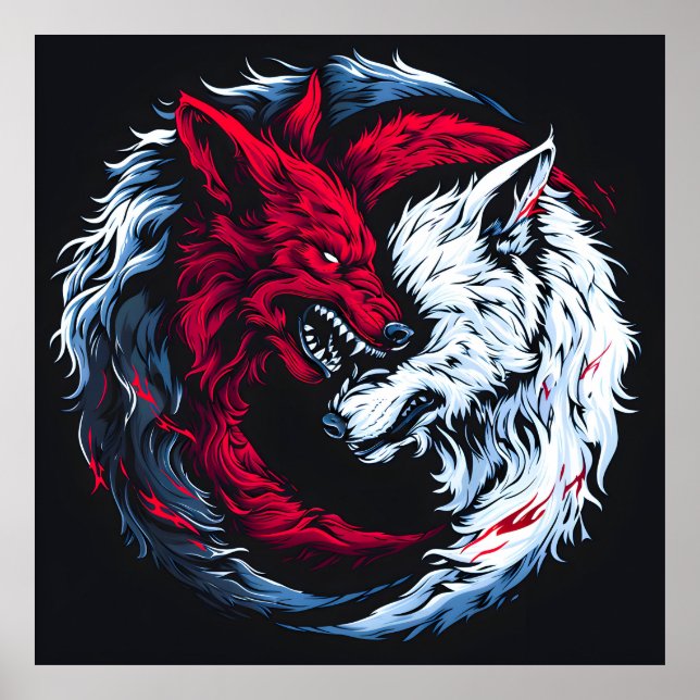 Poster Loup lunaire double sauvage (Devant)