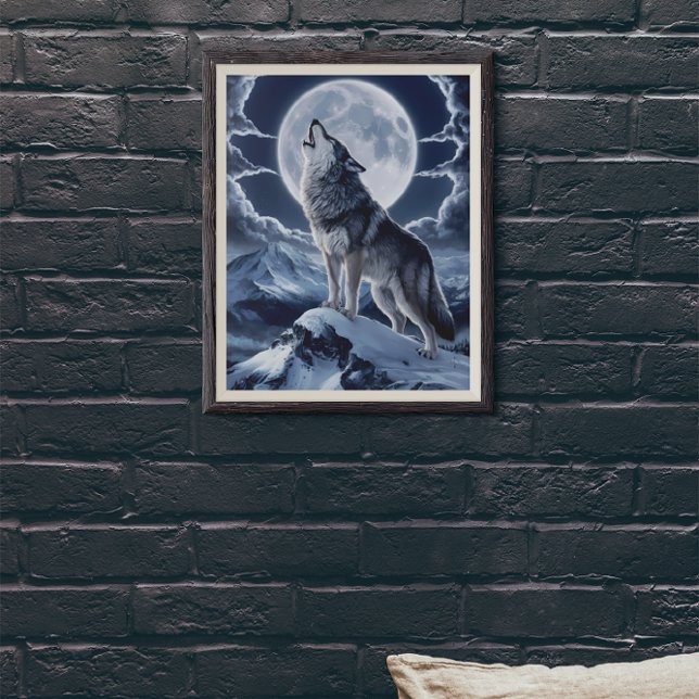 Poster Loup majestueux au-dessus du pic neigeux (Créateur téléchargé)